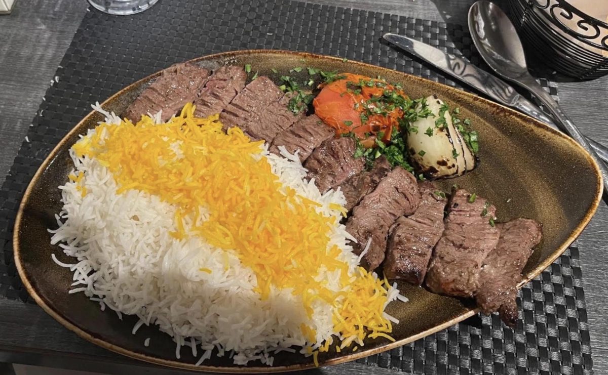 A Steaktacular Time—Ravagh medium rare kabab Barg in Huntington is an
incredibly rich and tender steak. Pairing the steak with onions makes a delightful sweet and juicy taste, and the rice’s starchiness helps counteract the steak’s tenderness in texture.